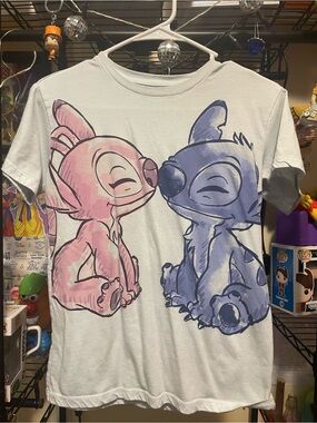 Disney Kids Graphic Tee with Pink Angel & Blue Stitch